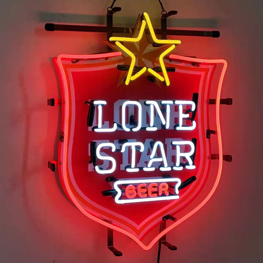 Light Up Lone Star Beer Texas Brew Sign - Vintage style Handmade Glass Neon Lamps - Bar/Business Logo decor 19"x15"