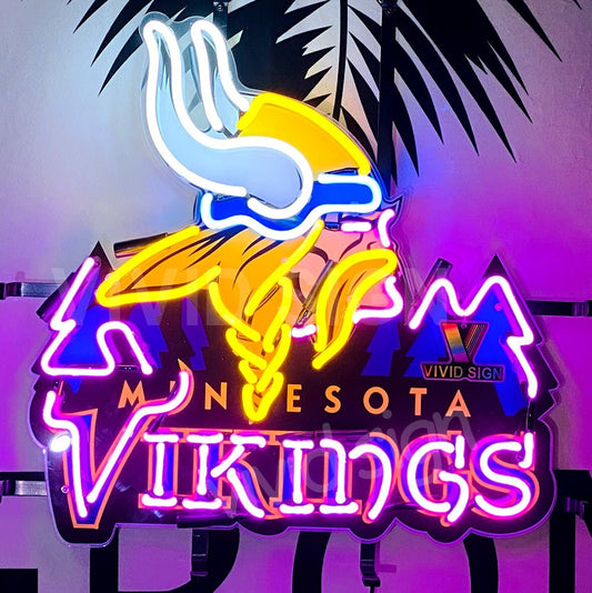 Light Up Vikings Sports Football Sign - Vintage style Handmade Glass Neon Lamps - Bar/Business Logo decor 19"x15"