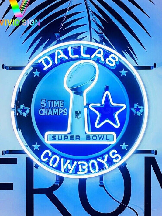 Light Up Cowboys Sports 5 Time Superbowl Champions Texas Star Sign - Vintage style Handmade Glass Neon Lamps - Bar/Business Logo decor 17"