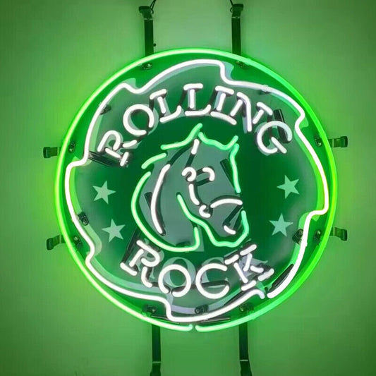 Light Up Rolling Rock American lager Beer Horse Sign - Vintage style Handmade Glass Neon Lamps - Bar/Business Logo decor 19"x15"