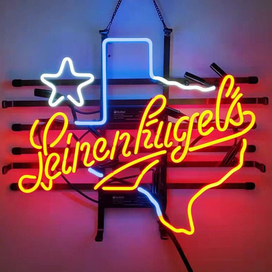 Light Up Leinenkugel's Beer Texas State Star Sign - Vintage style Handmade Glass Neon Lamps - Bar/Business Logo decor 19"x15"