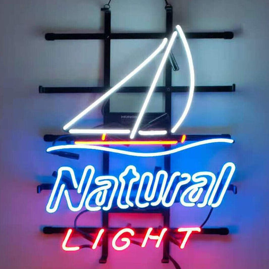 Light Up Natural Light Sailboat Beer Lager Neon Sign - Vintage style Handmade Glass Neon Lamps - Bar/Business Logo decor 17"