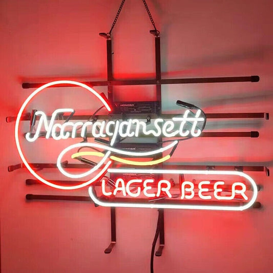 Light Up Narragansett Lager Beer Brew Neon Sign - Vintage style Handmade Glass Neon Lamps - Bar/Business Logo decor 24"x20"