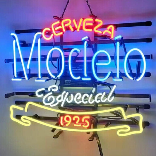 Light Up Modelo Especial Cerveza 1925 Beer Brew Lager Neon Sign - Vintage style Handmade Glass Neon Lamps - Bar/Business Logo decor 19"x15"