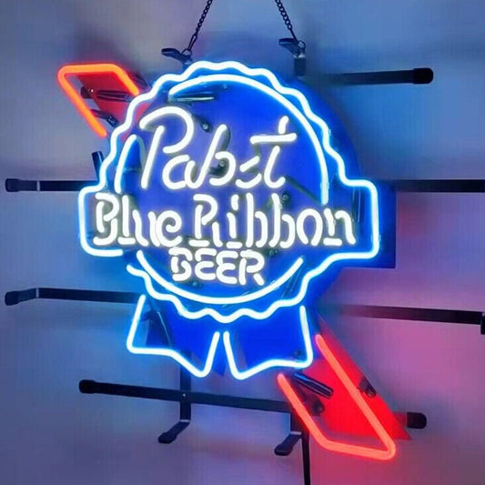 Light Up Pabst Blue Ribbon Beer Brew Lager Neon Sign - Vintage style Handmade Glass Neon Lamps - Bar/Business Logo decor 19"x15"