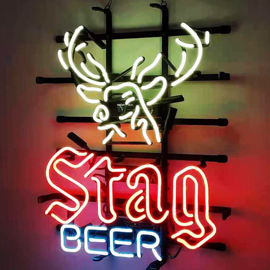 Light Up Stag Beer Deer Brew Lager neon Sign - Vintage style Handmade Glass Neon Lamps - Bar/Business Logo decor 19"x15"