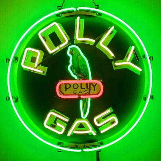 Light Up Polly Gas Oil Gasoline Station Parrot Bird Auto Car Neon Sign - Vintage style Handmade Glass Neon Lamps - Bar/Business Logo decor 18"x18"