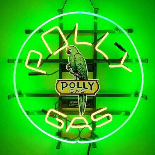 Light Up Polly Gas Oil Gasoline Station Parrot Bird Auto Car Neon Sign - Vintage style Handmade Glass Neon Lamps - Bar/Business Logo decor 18"x18"