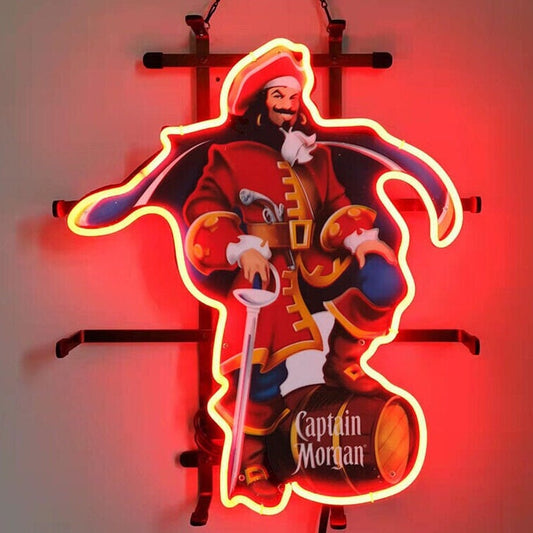 Light Up Captain Morgan Pirate Rum Liquor Beer Bar Neon Sign - Vintage style Handmade Glass Neon Lamps - Bar/Business Logo decor 19"x15"