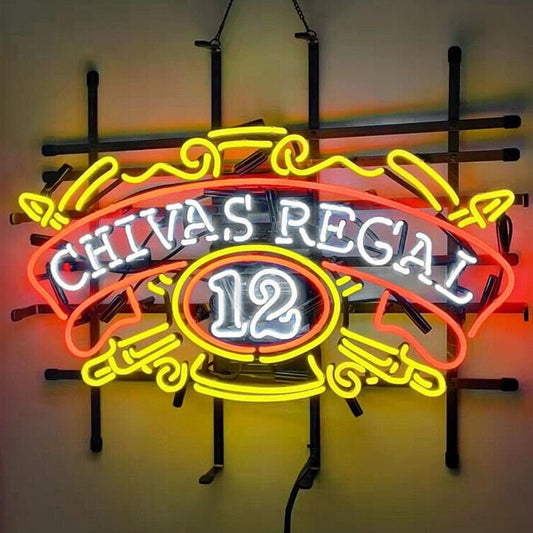 Light Up Chivas Regal 12 Whiskey Liquor Beer Neon Sign - Vintage style Handmade Glass Neon Lamps - Bar/Business Logo decor 24"x20"