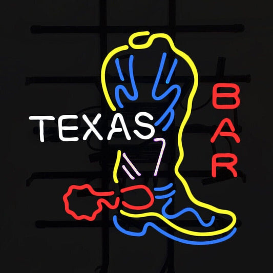 Light Up Lone Star Texas Bar Cowboy Boot Sign - Vintage style Handmade Glass Neon Lamps - Bar/Business Logo decor 19"x15"