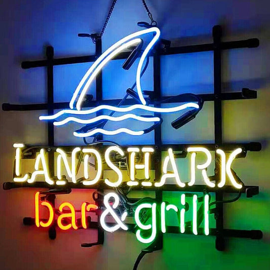 Light Up Landshark Bar Grill Beer Lager Sign - Vintage style Handmade Glass Neon Lamps - Bar/Business Logo decor 19"x15"