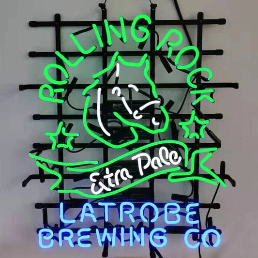 Light Up Rolling Rock Brewing Lager Horse Beer Sign - Vintage style Handmade Glass Neon Lamps - Bar/Business Logo decor 24"x20"