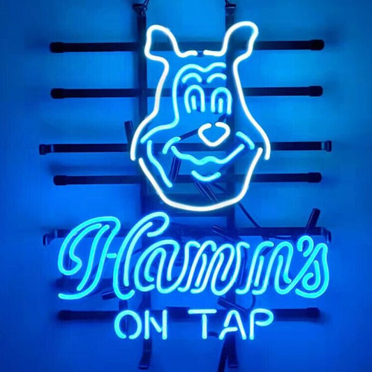 Light Up Hamm's Beer Bear Lager Sign - Vintage style Handmade Glass Neon Lamps - Bar/Business Logo decor 19"x15"