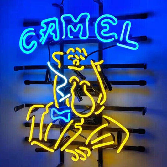 Light Up Camel Cigarettes Joe Suit Smokers Shop Sign - Vintage style Handmade Glass Neon Lamps - Bar/Business Logo decor 19"x15"