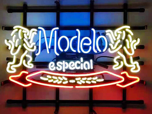 Light Up Modelo Especial Beer Cerveza Lion Sign - Vintage style Handmade Glass Neon Lamps - Bar/Business Logo decor 19"x15"