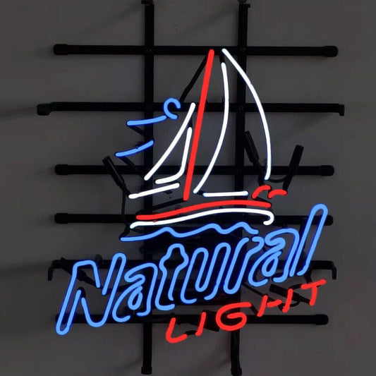 Light Up Natural Light Sailboat Beer Lager Neon Sign - Vintage style Handmade Glass Neon Lamps - Bar/Business Logo decor 19"x15"