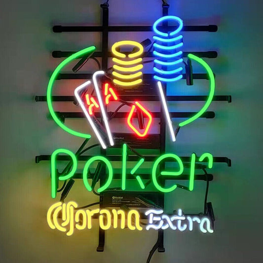 Light Up Corona Extra Poker Casino Cards Gamble neon Sign - Vintage style Handmade Glass Neon Lamps - Bar/Business Logo decor 19"x15"