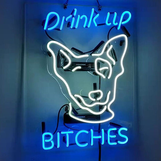 Light Up Drink Up B**ches Spuds Bud Beer Sign - Vintage style Handmade Glass Neon Lamps - Bar/Business Logo decor 19"