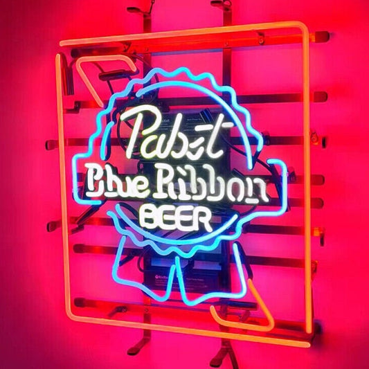 Light Up Pabst Blue Ribbon Beer PBR Lager Sign - Vintage style Handmade Glass Neon Lamps - Bar/Business Logo decor 19"x15"