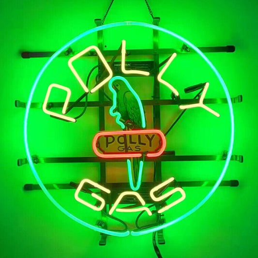 Light Up Polly Gas Oil Gasoline Station Parrot Bird Auto Car Neon Sign - Vintage style Handmade Glass Neon Lamps - Bar/Business Logo decor 18"x18"