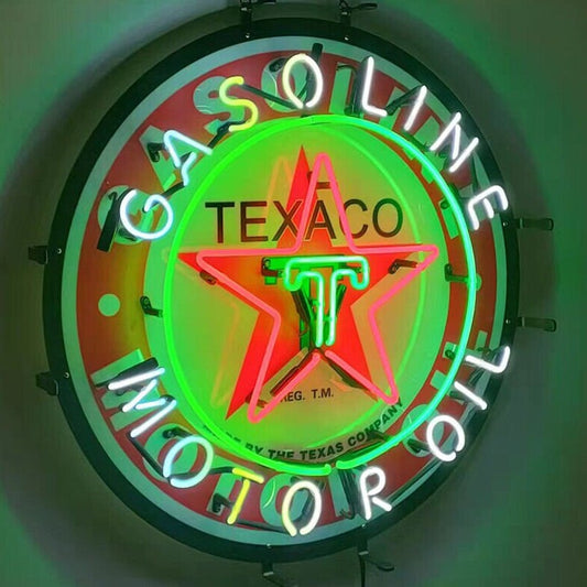 Light Up Texaco Gasoline Motor Oil Texas Sign - Vintage style Handmade Glass Neon Lamps - Bar/Business Logo decor 18"x18"