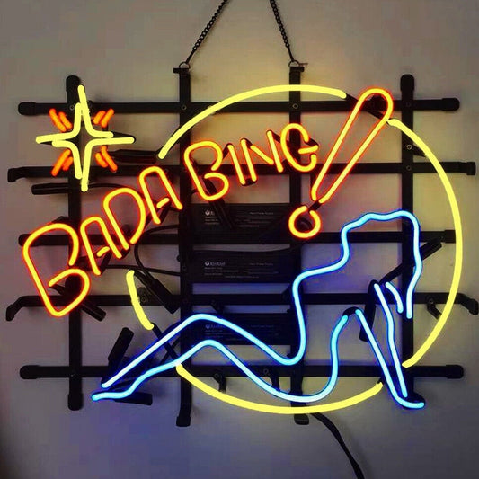 Light Up Bada Bing Beer Girl Sign - Vintage style Handmade Glass Neon Lamps - Bar/Business Logo decor 19"x15"