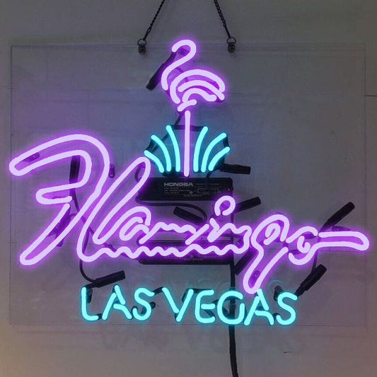 Light Up Flamingo Las Vegas Casino Gamble Poker Sign - Vintage style Handmade Glass Neon Lamps - Bar/Business Logo decor 19"x15"