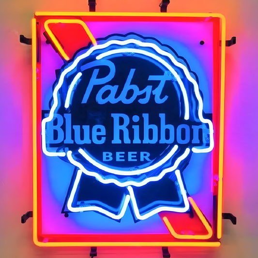 Light Up PBR Blue Ribbon Pabst Beer Sign - Vintage style Handmade Glass Neon Lamps - Bar/Business Logo decor 19"x15"