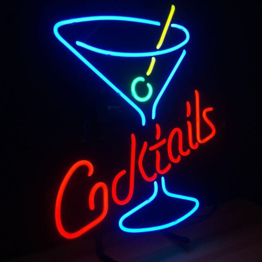 Light Up Cocktail Martini Glass Drink Bar Sign - Vintage style Handmade Glass Neon Lamps - Bar/Business Logo decor 16"x13"