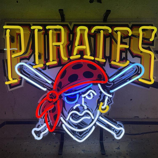 Light Up Pittsburgh Pirate Baseball Sports Sign - Vintage style Handmade Glass Neon Lamps - Bar/Business Logo decor 19"x15"