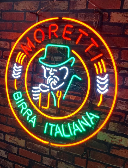 Light Up Birra Moretti Beer Italiana Brewing Sign - Vintage style Handmade Glass Neon Lamps - Bar/Business Logo decor 24"