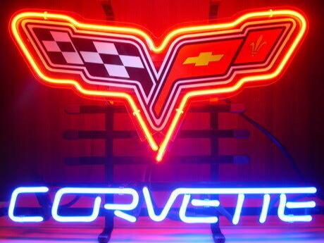 Light Up Corvette Racing Sports Car Auto Garage Sign - Vintage style Handmade Glass Neon Lamps - Bar/Business Logo decor 20"x16"