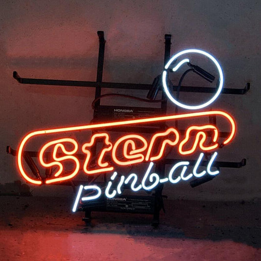 Light Up Stern Pinball Game Room Arcade Sign - Vintage style Handmade Glass Neon Lamps - Bar/Business Logo decor 17"x14"