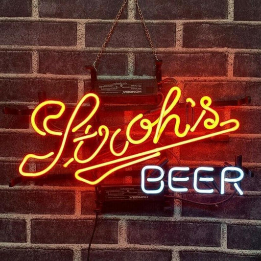 Light Up Stroh's Beer Detroit Sign - Vintage style Handmade Glass Neon Lamps - Bar/Business Logo decor 17"x14"