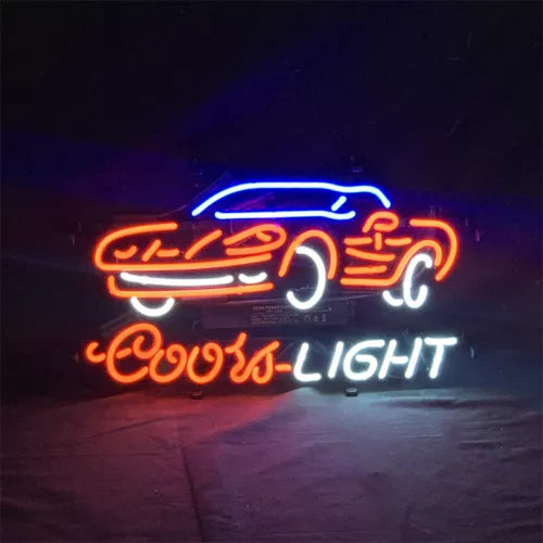 Light Up Coors Light Beer Car Automobile Sign - Vintage style Handmade Glass Neon Lamps - Bar/Business Logo decor 17"x14"