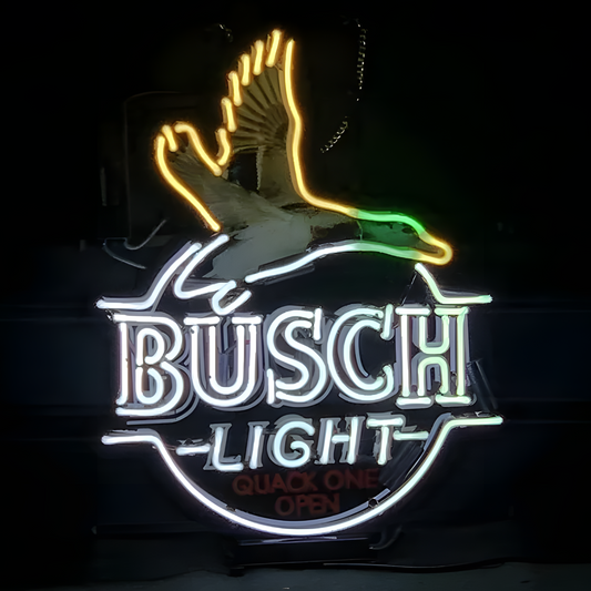 Light Up Busch Light Flying Duck Beer Quack One Open Sign - Vintage style Handmade Glass Neon Lamps - Bar/Business Logo decor 19"x15"