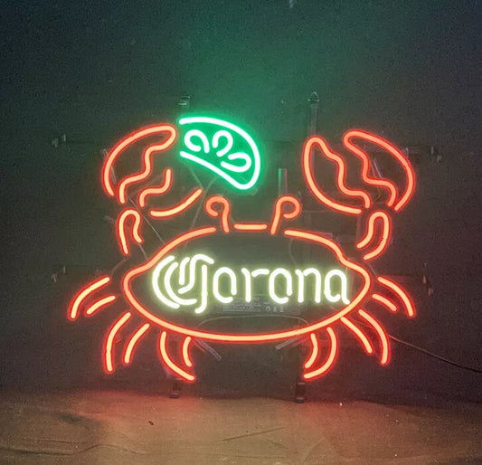 Light Up Corona Crab Lime Beer Sign - Vintage style Handmade Glass Neon Lamps - Bar/Business Logo decor 19"x15"