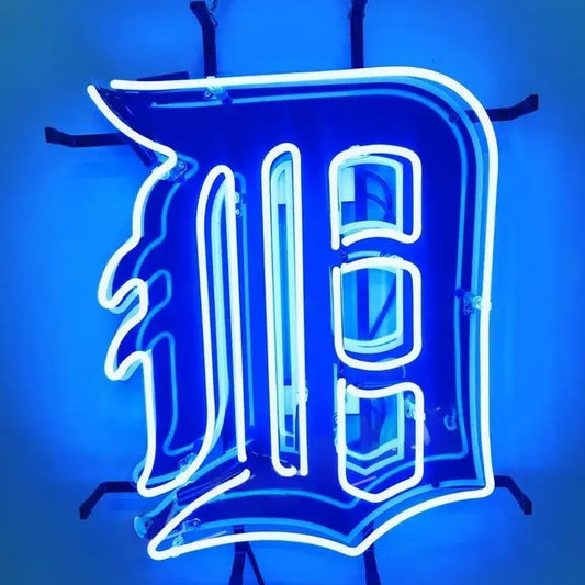 Light Up Detroit D City Sport Beer Sign - Vintage style Handmade Glass Neon Lamps - Bar/Business Logo decor 20"x16"